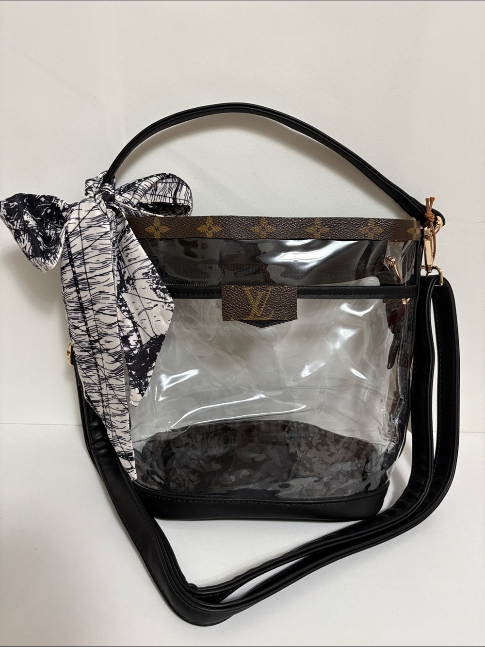 Upcycled authentic LV Clear Crossbody Bag